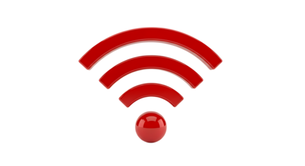 Vibrant Red 3D Wi-Fi Connectivity Icon on Transparent Background