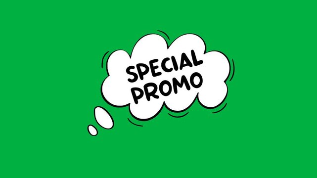 Special Promo pop art animated sticker label bubble hand drawn doodle style with text in white bubble isolated green screen animated. 4K video motion graphic.