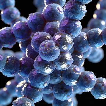 A very close-up, high-resolution image of a group of Streptococcus mutans bacteria