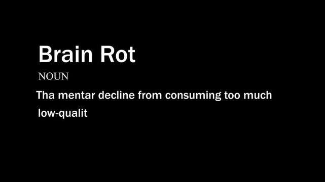 Explore brain rot mental decline from low quality media consumption, white color text, animation 4k video.