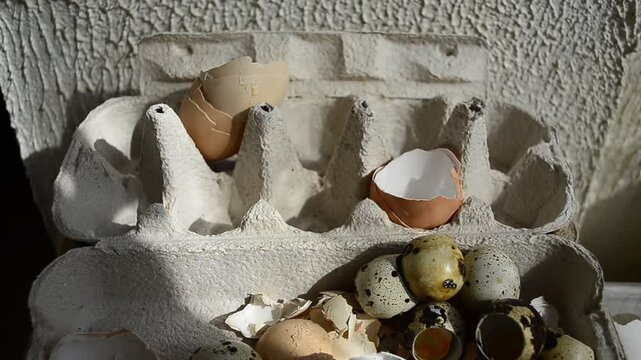 Chicken shell in the hands of a man broken egg believes in the hand of a man