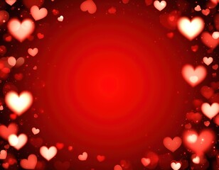 Abstract red background for Valentine's Day. Red hearts and bokeh. Space for text