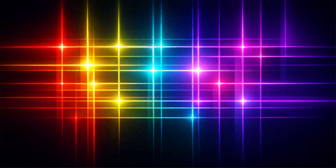 A vibrant digital wallpaper featuring a futuristic wave of bright rainbow lines and glowing blue light patterns creates an abstract colorful vector backdrop with motion energy and tech texture