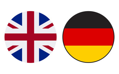 Obraz premium united kingdom and germany round flag icons set, uk and german circular national flags isolated on white, european country vector illustration