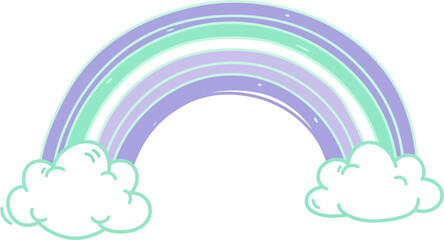 Naklejka premium Whimsical Pastel Rainbow Arch with Fluffy Clouds, a Charming Hand-Drawn Illustration Evoking Joy, Hope, and Magical Childhood Dreams