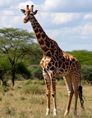Obraz premium A giraffe in its natural habitat, an animal of the African savannah