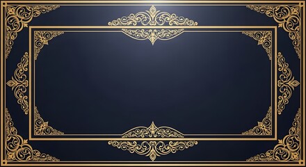 Luxurious gold frame on dark blue background