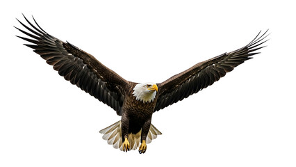 Fototapeta premium majestic eagle flying with open wings isolated on white digital human brain with network connections isolated on white background, artificial inbackground, freedom strength and wildlife nature concept