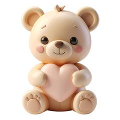Obraz premium Cute Beige Teddy Bear Holding Pink Heart on Transparent Background