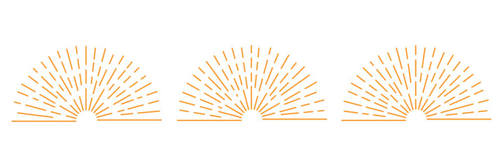 sunburst, sunset beams collection. Boho style, modern minimalist bohemian design. Hand drawn bursting sun, light rays. Logotype or lettering retro design element. Vector