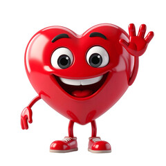 Red Heart Shaped Character Waving on Transparent Background