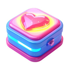 Pink Heart on Light Blue Square Box on Transparent Background