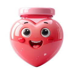 Pink Heart Shaped Jar with Smiling Face on Transparent Background