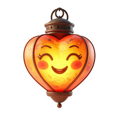 Heart Shaped Lantern With Smiling Face Glows on Transparent