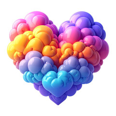 Colorful Cloud Heart with Gradient Colors on Transparent Background