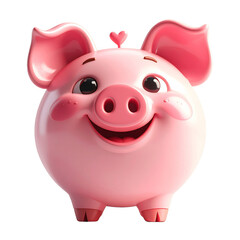 Cute Pink Piglet Smiling with Heart Shape on Transparent Background