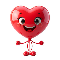 Cartoon Red Heart Character with Smiling Face on Transparent
