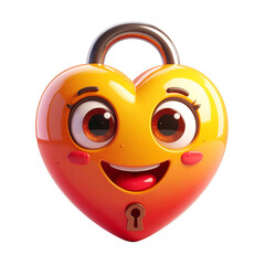 Cartoon Heart Shaped Padlock with Animated Face and Transparent