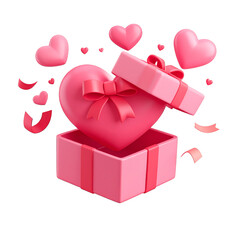 Pink Heart Bursting from Open Gift Box on Transparent Background