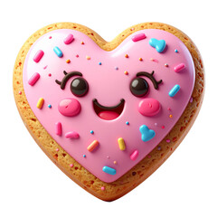 Heart Shaped Cookie Topped with Pink Icing and Colorful Sprinkles