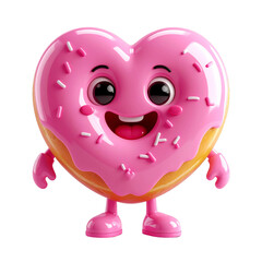 Heart Shaped Pink Donut Character with Sprinkles Illustration
