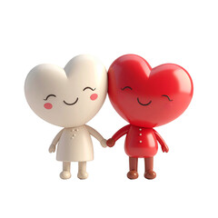 Two Heart Characters Holding Hands on Transparent Background