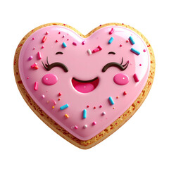 Heart Shaped Cookie with Pink Icing and Colorful Sprinkles on