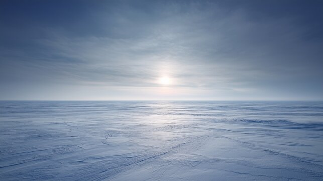 Atmospheric landscape under the unique quiet arctic light, where the sun circles low on the horizon, creating long periods of twilight