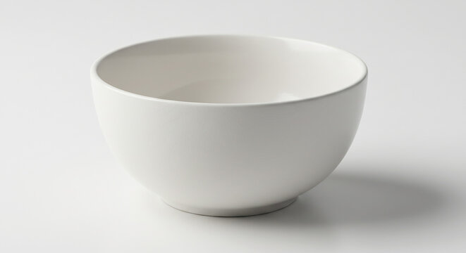 Bol en c�ramique blanc �clatant moderne une ombre douce se projette sur le fond clair minimaliste. AI Generated