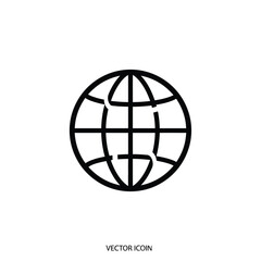 Simple black and white line art icon representing the world or global connection