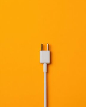 National Day of Unplugging White Two Pin Electric Power Plug Centered on Yellow Surface Digital Detox Concept Minimal Unplug Moment