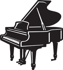 Black silhouette of a grand piano on a white background