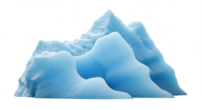 Montagne de glace bleue �tincelante et textur�e se dresse majestueusement isol�e sur un fond blanc pur. AI Generated