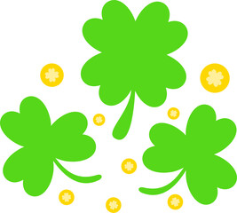 Fototapeta premium group of green clover or shamrock leaves with coin flat element for Saint Patrick's day vector