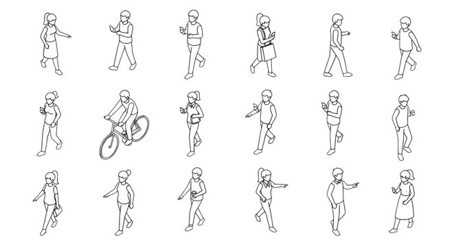 Isometric people set with various daily activities
