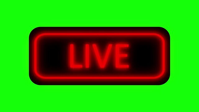 赤いネオンのLIVEの文字のループ動画　グリーンバック