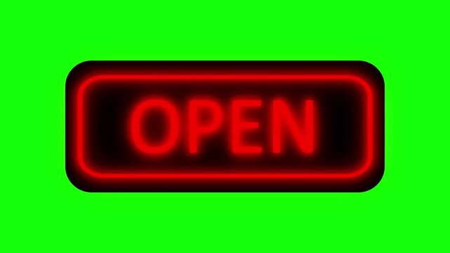 赤いネオンのOPENの文字のループ動画　グリーンバック