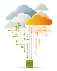 Digital cloud computing: Illustrative image of cloud computing. Depicting the abstract concept of interconnectedness and data management in a digital world.