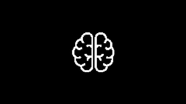 8 bit pixel white brain icon animation isolated on a transparent background.