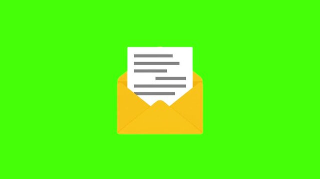 Email Envelope Opening and Letter Animation Loop - Green Screen & Black Background