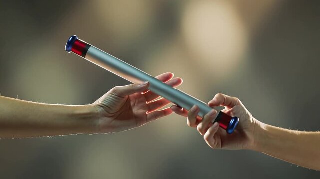 Relay Batons Being Passed Between Runners.