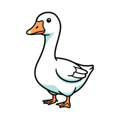 Obraz premium White duck with orange beak and feet standing on one leg