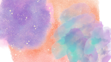 A vibrant watercolor painting of clouds and stars in a pastel sky viewed from below