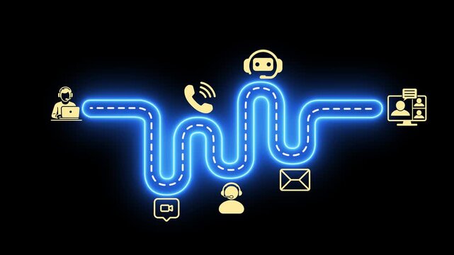 Customer contact channels, customer service concept. Using effective customer contact channels for customer support. Motion graphics of customer service and satisfaction idea. 4k video animation. 