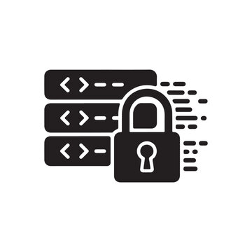 Data encryption and secure server silhouette icon for protected digital storage
