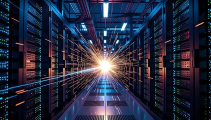 Cyber attack triggers sudden energy burst across advanced futuristic network servers