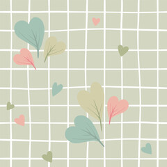 Modern vector floral seamless pattern. A colorful endless pattern with geometric element and heart shape leaves. Romantic design