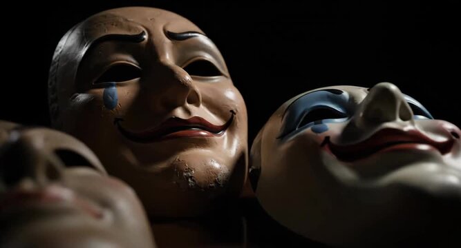 Theatrical masks symbolizing emotions drama and human expression