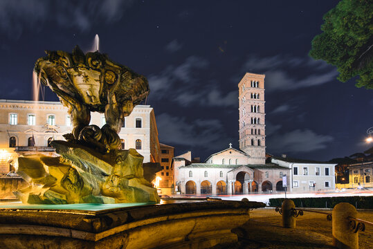 Bocca della Verit&agrave; square with the Santa Maria in Cosmedin church in Rome