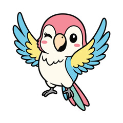 Obraz premium Colorful cartoon parrot with blue and yellow wings flying with a happy expression bird